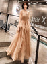 A Line Spaghetti Straps Tulle Champagne Lace Up Ruffles Prom Dress LBQ3827